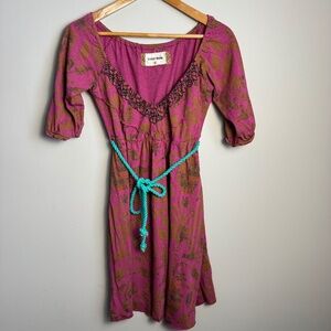 Scrapbook Women's 1/2 Sleeve V-Neck‎ Dress Babydoll Multicolor Waist Tie Medium